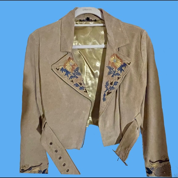 Vintage Suede Embroidered Jacket Taupe Sz Medium - Picture 4 of 15
